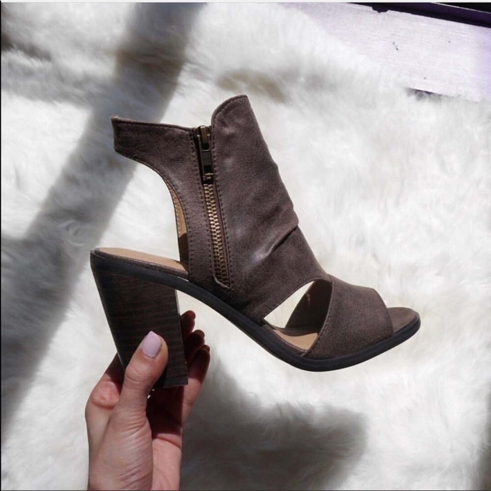 Distressed Mocha Cut Out Peep Toe Bootie - Picture 1 of 8